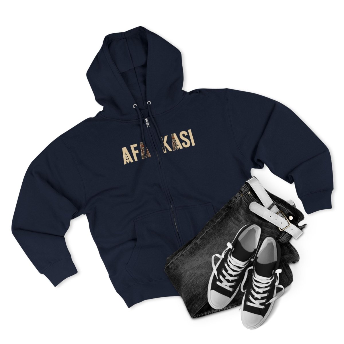 Black unisex zip hoodie from Monster Digital featuring AFAKASI design, ideal for casual wear in AU, NZ, and USA.