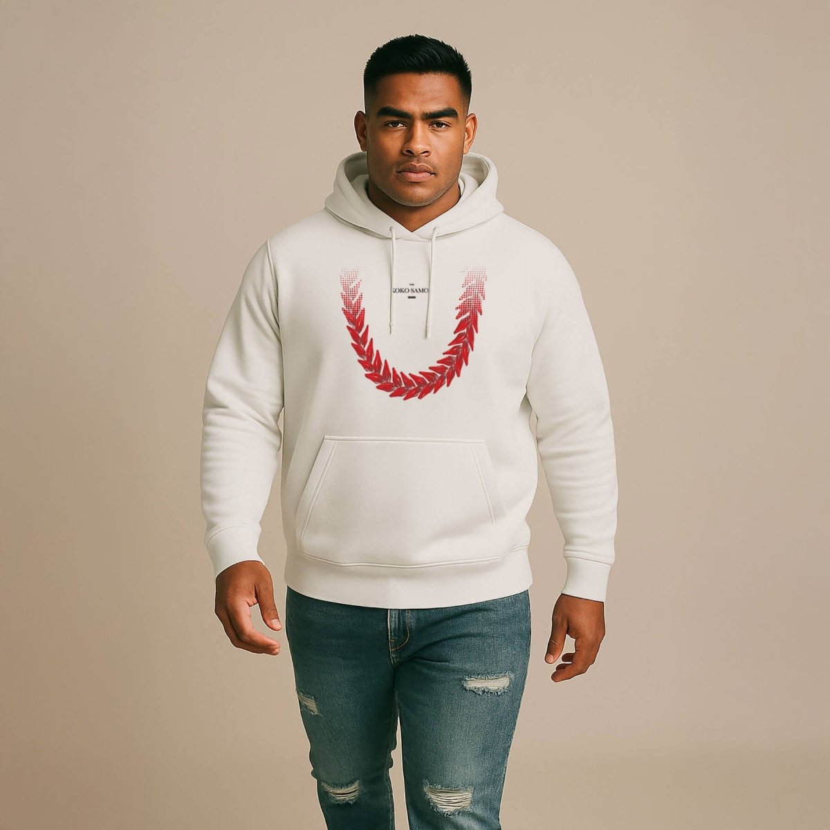 White IslandHeavy™ hoodie by The Print Bar in plus sizes 2XL-5XL, featuring bold Ula Fala monster digital print on front.