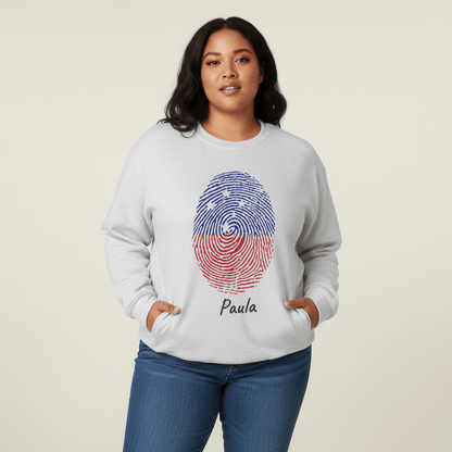 Unisex heavy sweatshirt by The Print Bar with personalized monster digital design on ash-colored fabric.