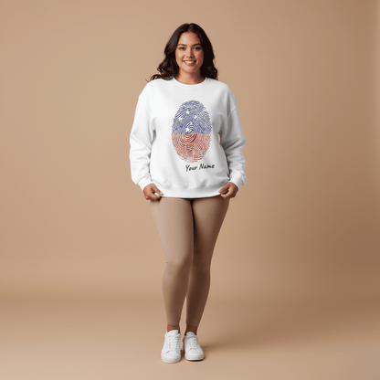 Unisex heavy sweatshirt with personalized "My Identity" design by The Print Bar, featuring a monster digital print on ash-colored fabric.