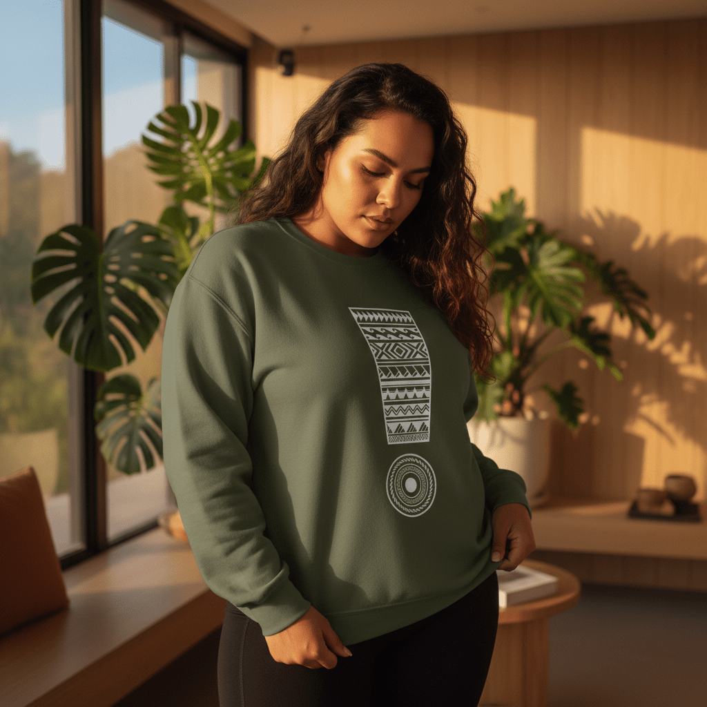 Unisex heavy sweatshirt by Monster Digital in dark heather, personalized with "Exclaim" design, made in the USA.