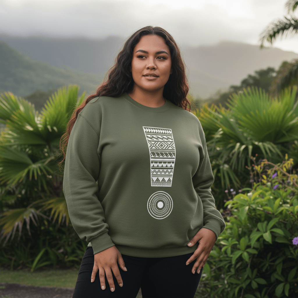 Dark heather unisex heavy sweatshirt by Monster Digital featuring personalized "Exclaim" design, ideal for casual wear.