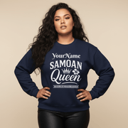 Unisex heavy sweatshirt with Samoan Queen design, personalized and in dark heather, suitable for all genders.