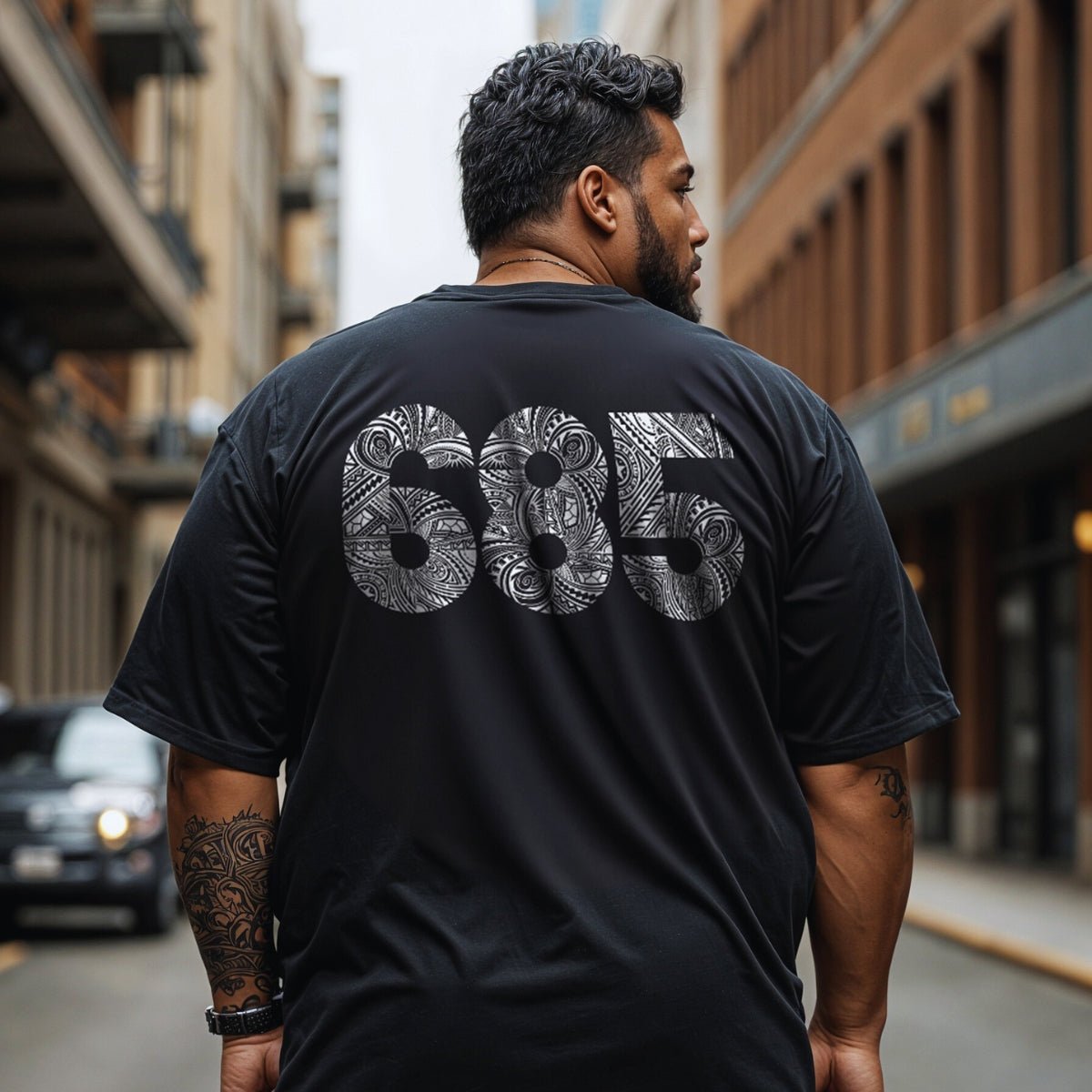 White heavy unisex tee with the 685 print, The Koko Samoa