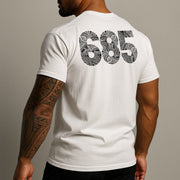White heavy unisex tee with the 685 print, The Koko Samoa