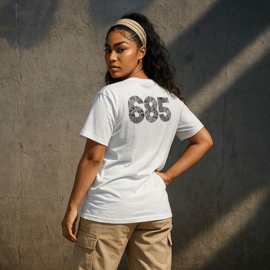Black soft unisex tee with the 685 print, The Koko Samoa