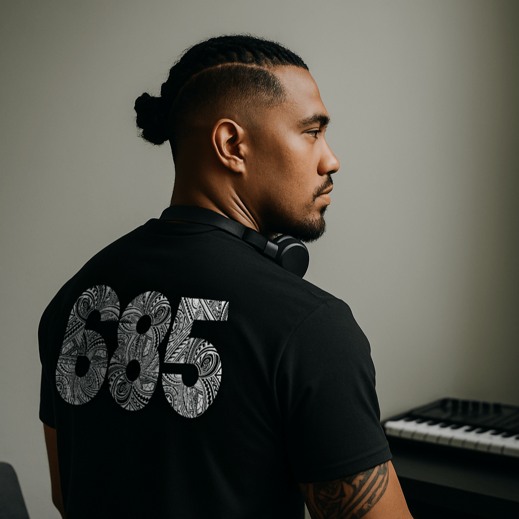 Black soft unisex tee with the 685 print, The Koko Samoa