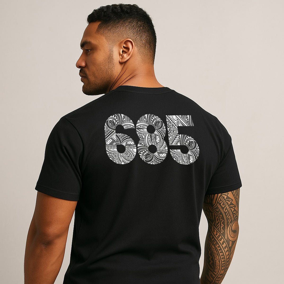Black soft unisex tee with the 685 print, The Koko Samoa