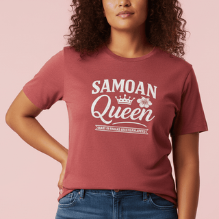 Black unisex soft tee featuring a Samoan Queen design, from The Print Bar, ideal for casual wear and cultural expression.