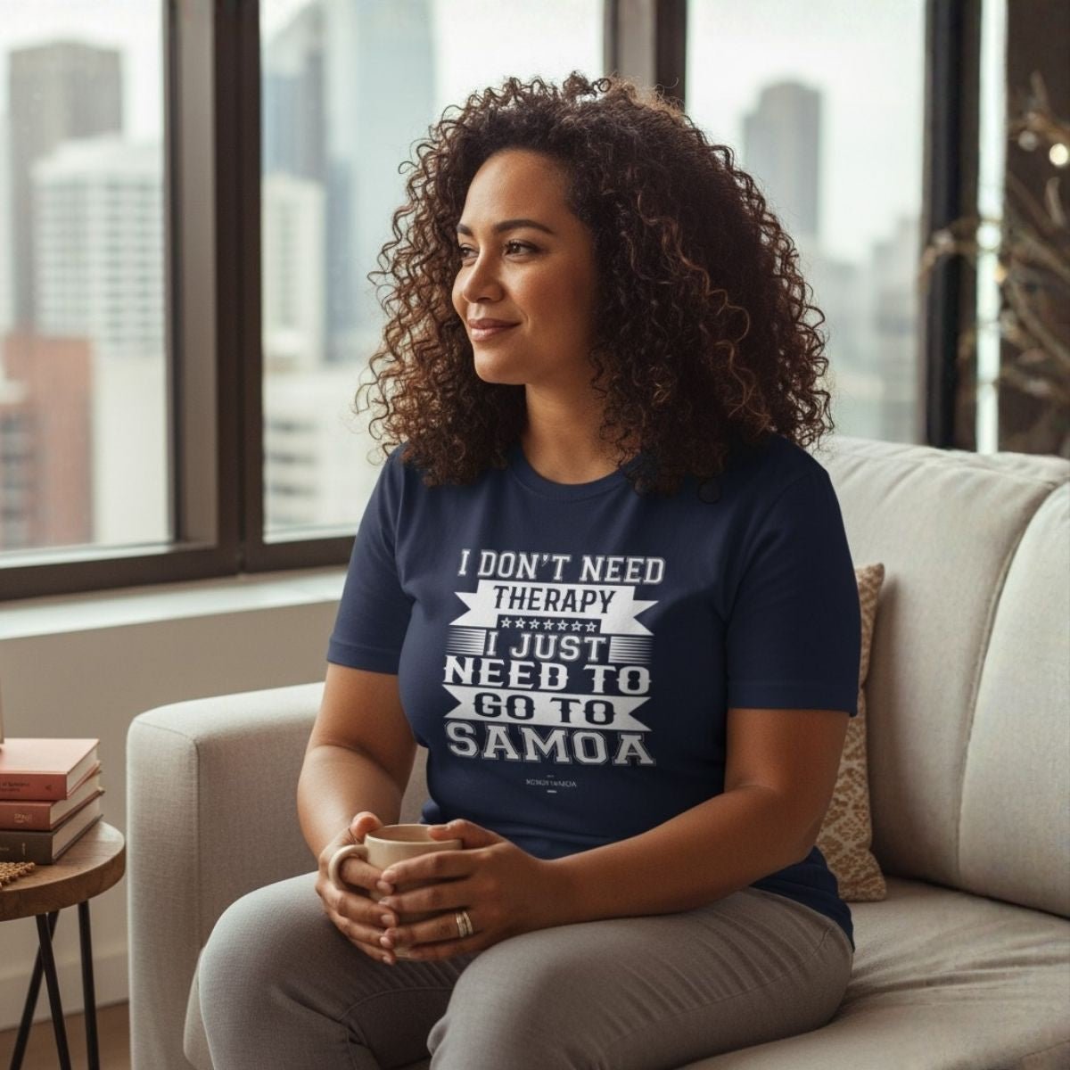 Unisex soft charcoal tee from Samoan Therapy, featuring a comfortable fit and casual style, made by The Print Bar.