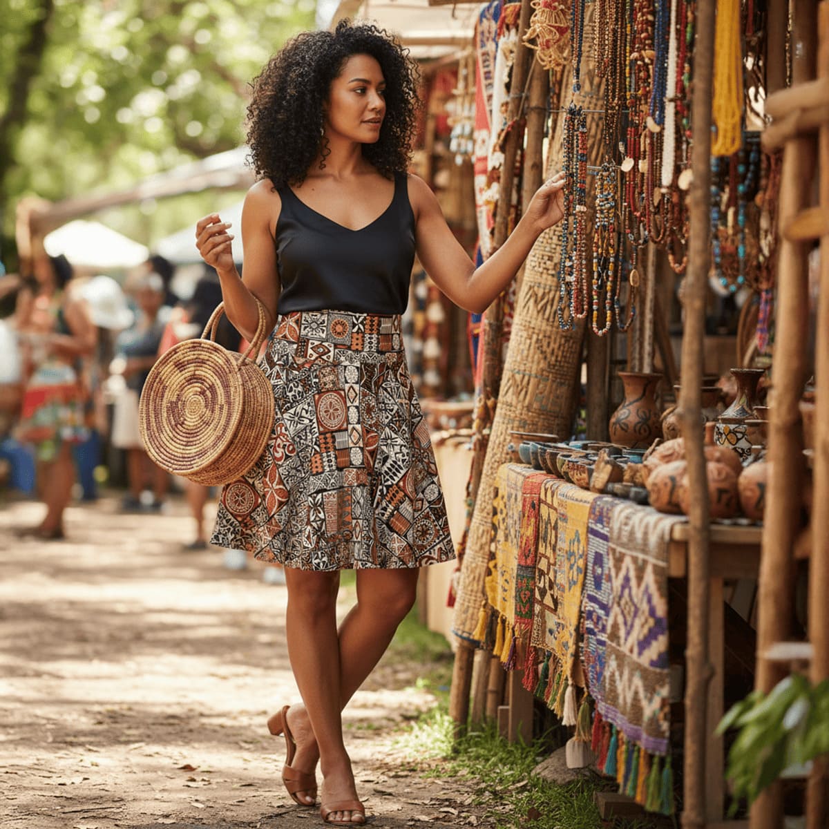 Women’s Elei print skater skirt by MWW on Demand, featuring vibrant floral pattern and flowy design, perfect for casual wear.