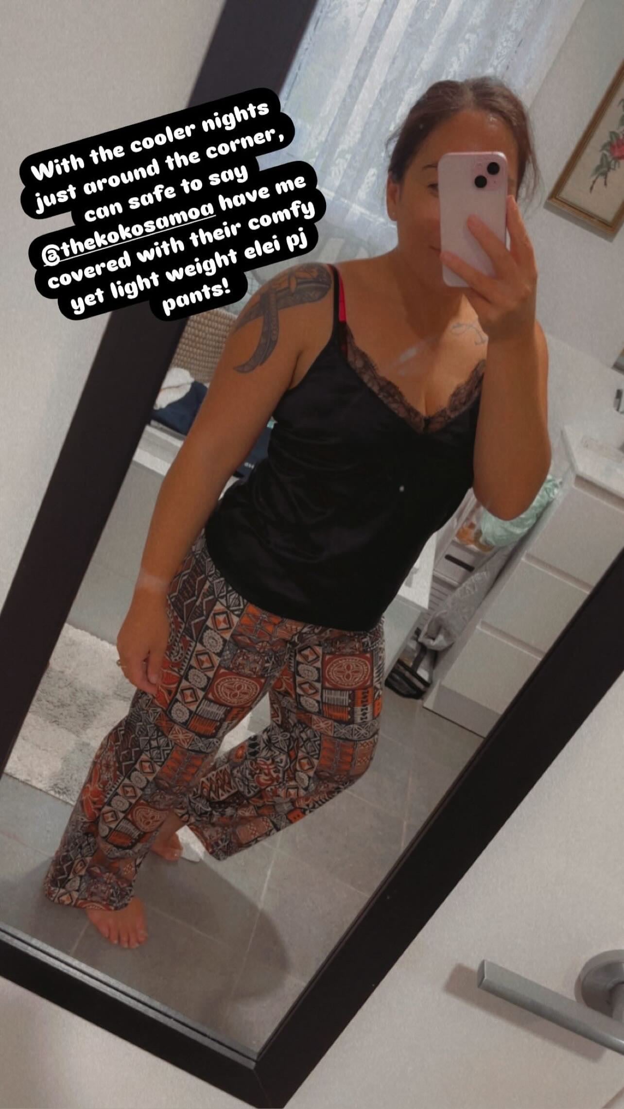 Women's Elei Pajama Pants by MWW on Demand, white stitching, comfortable sleepwear for AU, NZ, and USA.