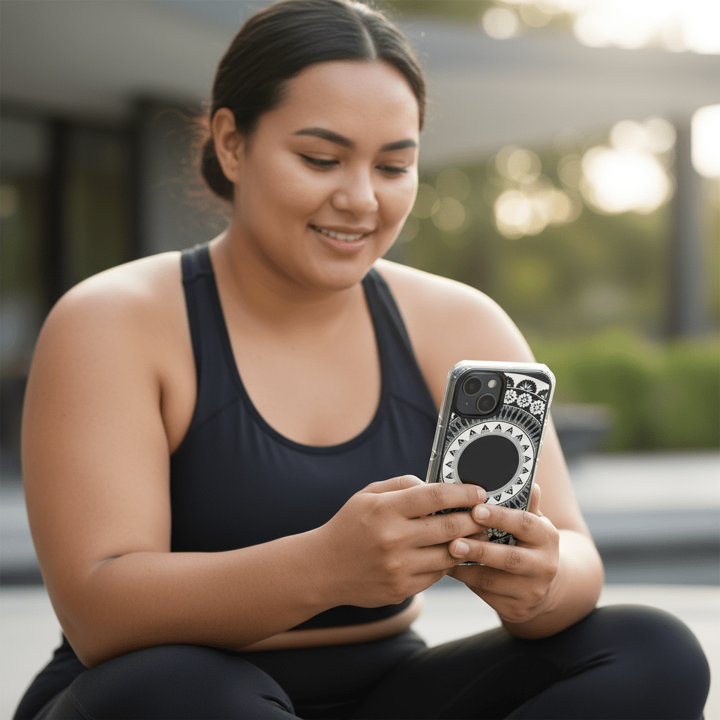 WOYC PasifikaOne MagSafe clear case for iPhone featuring Fiji design, transparent protective cover with vibrant island artwork.