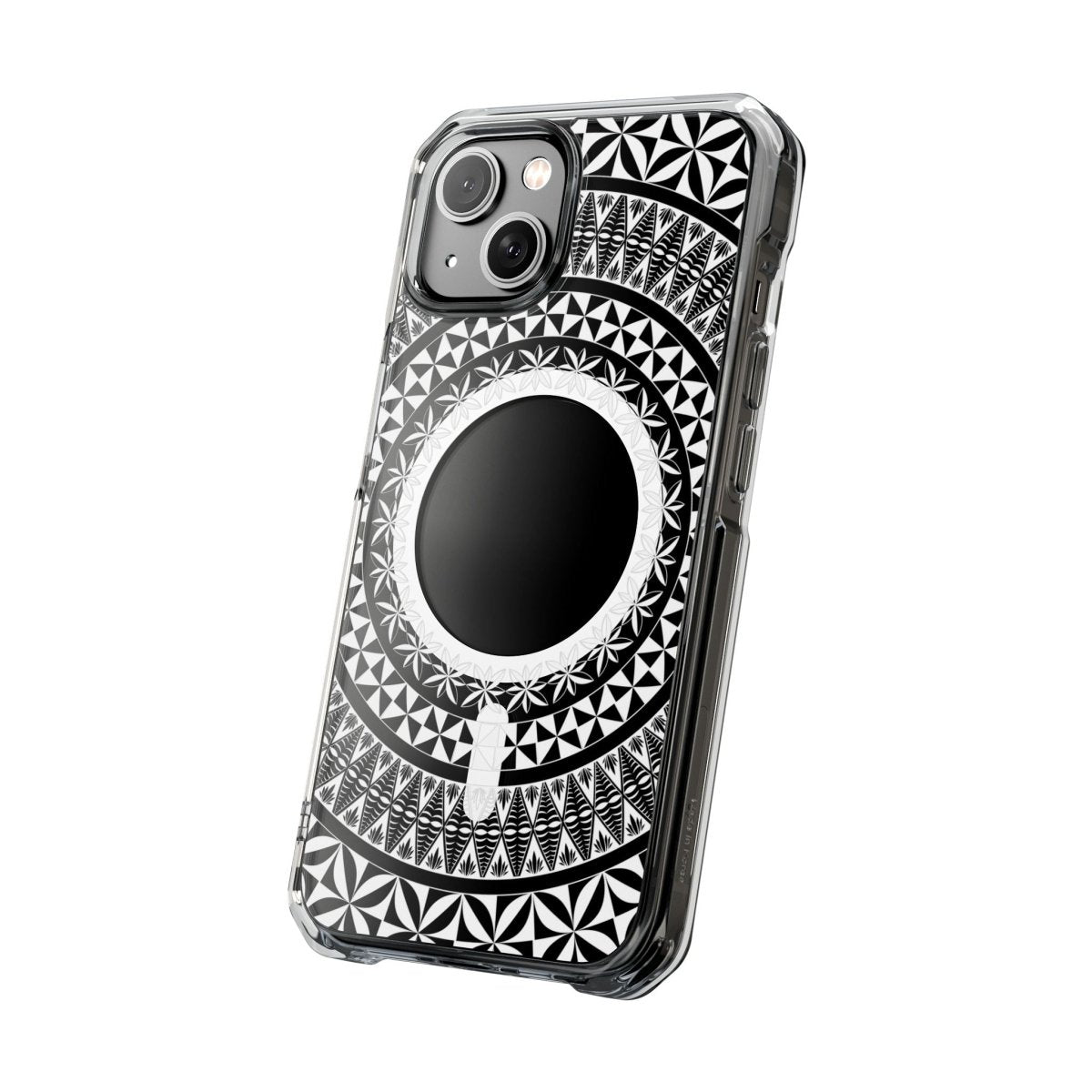 Clear MagSafe phone case featuring Tongan design, showcasing a transparent protective cover for iPhones.