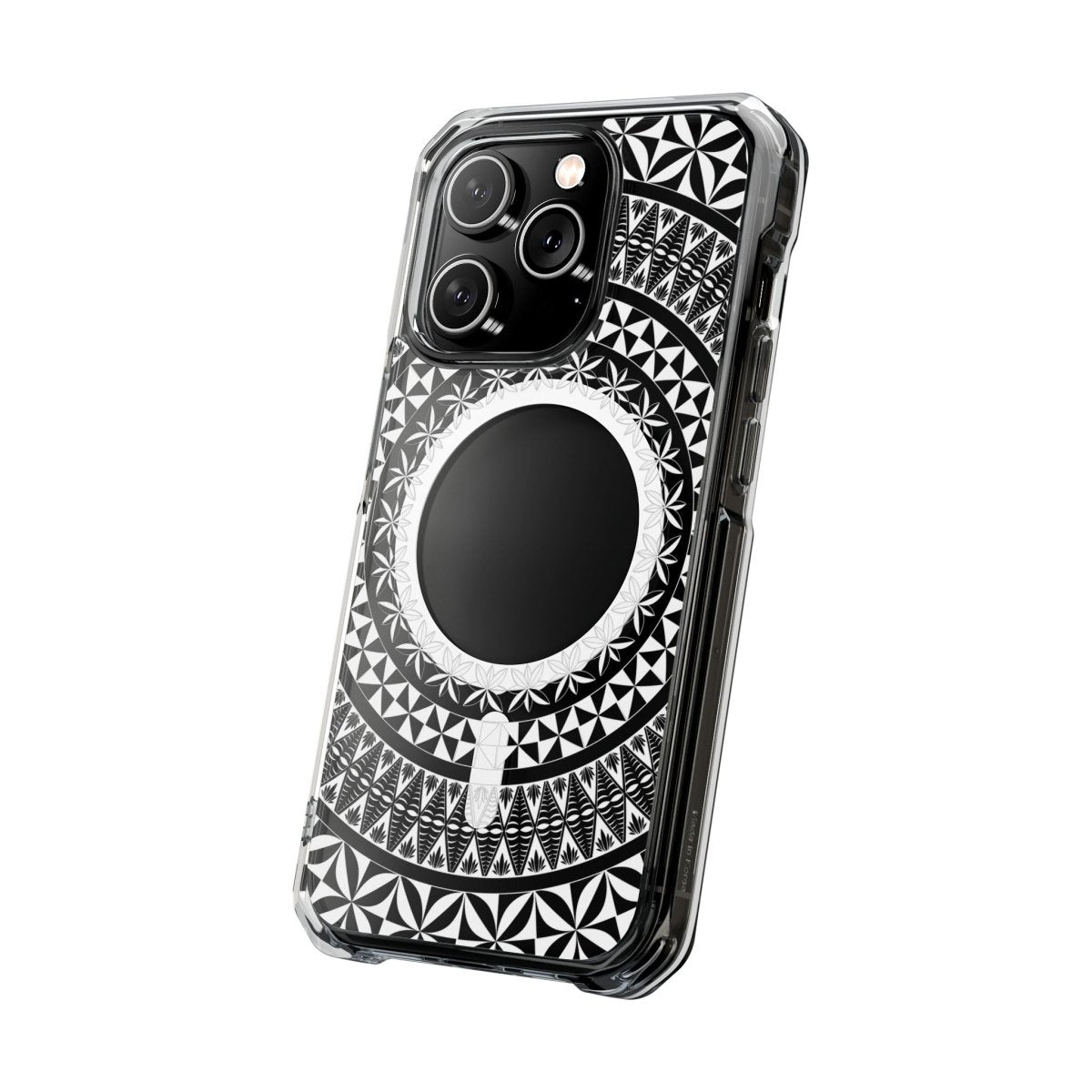 Clear MagSafe phone case by WOYC featuring Tongan design, showcasing a sleek, transparent cover for iPhone protection.