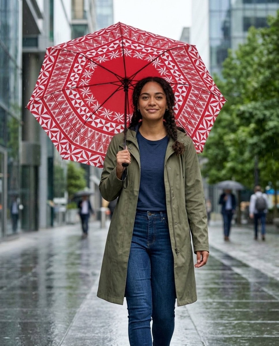 PasifikaOne Tongan umbrella, 48-inch size, featuring vibrant Polynesian design and traditional patterns.