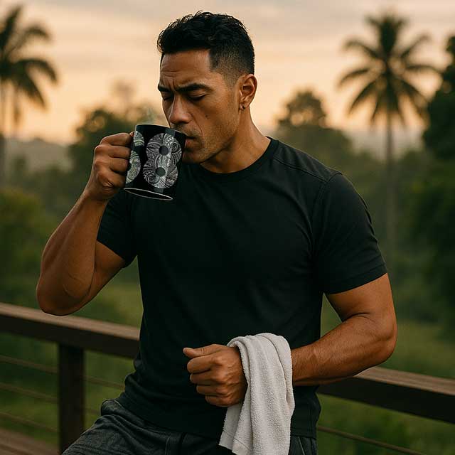 Black LimaLuxe™ 325ml mug by Prima Printing, featuring a sleek design, ideal for coffee or tea in AU/NZ.