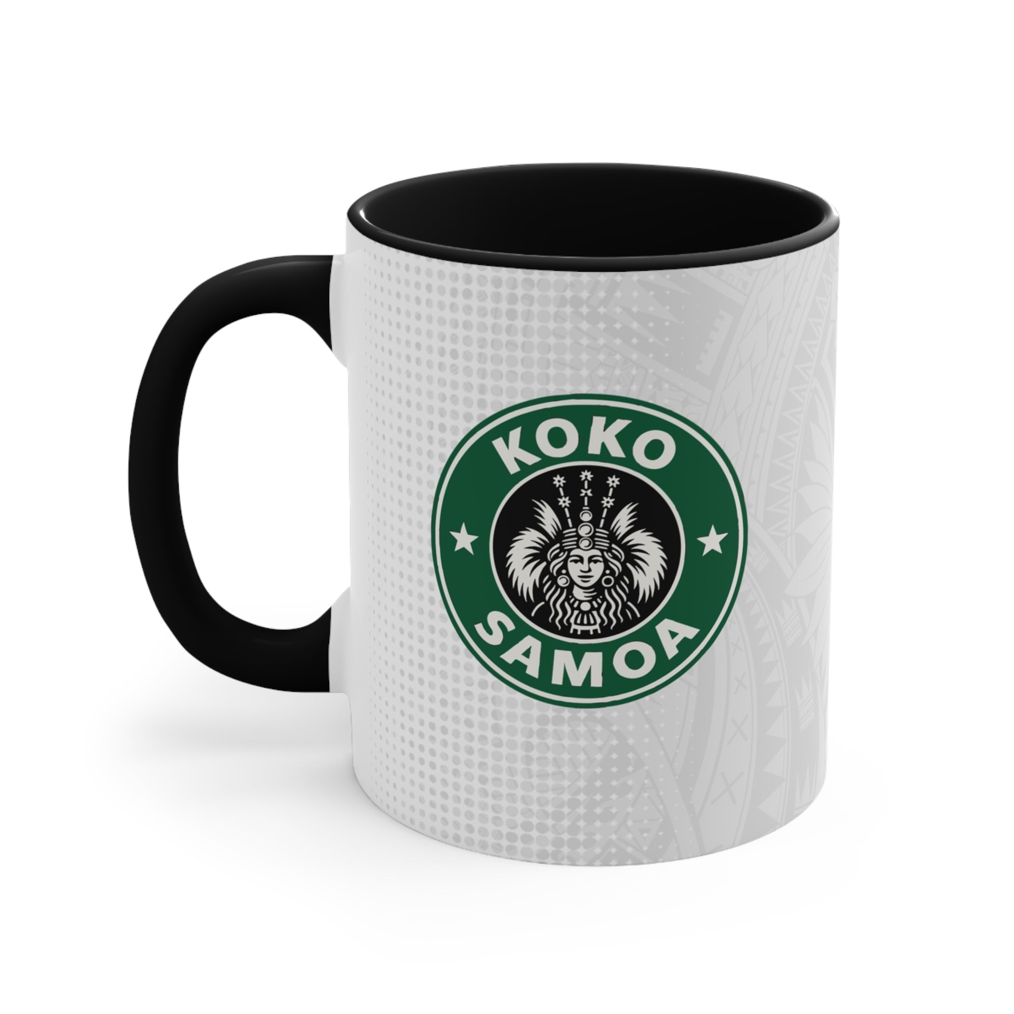Black LimaLuxe™ 325ml mug by Prima Printing featuring Koko Samoa design, perfect for hot beverages in AU/NZ.