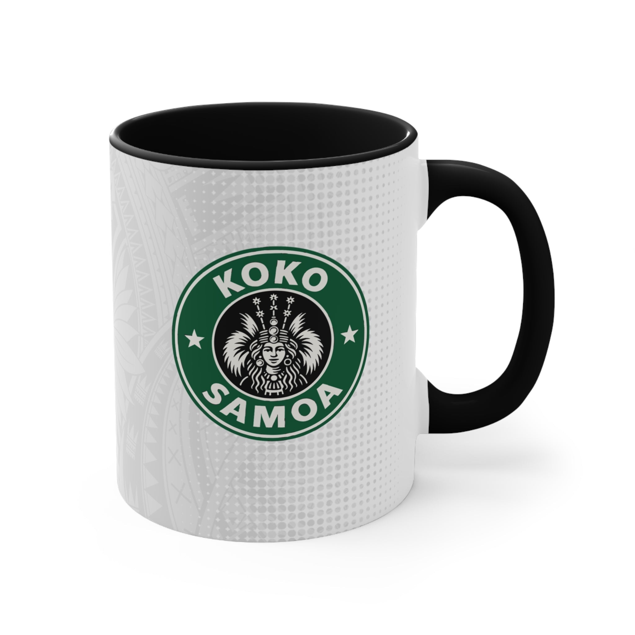 Black LimaLuxe™ 325ml mug by Prima Printing featuring Koko Samoa design, ideal for hot beverages in AU/NZ.