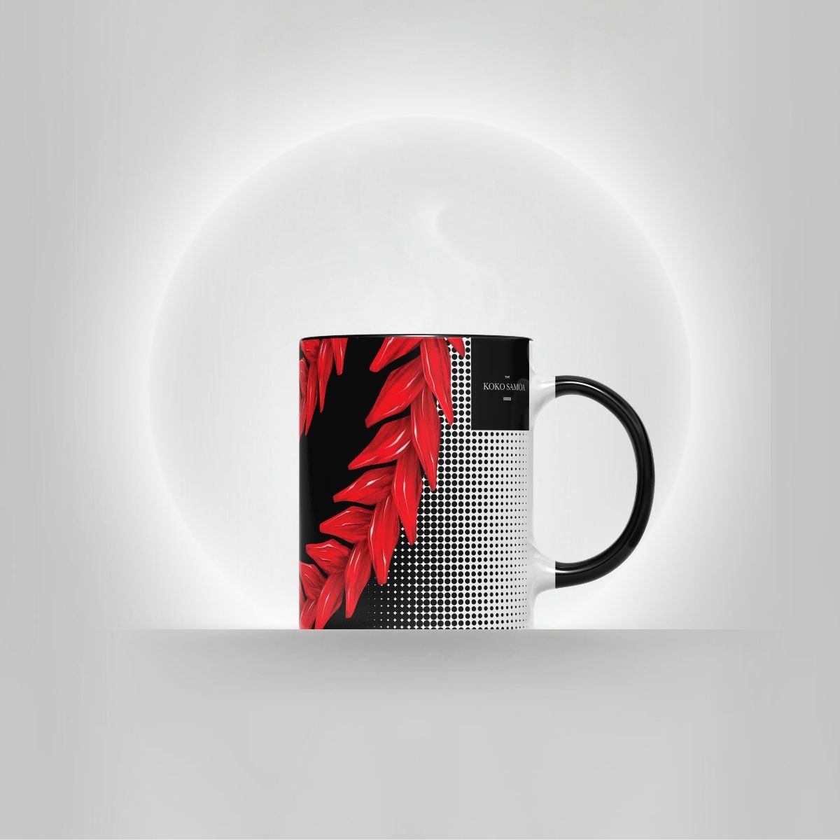 Black LimaLuxe™ 325ml mug with Ula Fala design by Prima Printing, displayed on a plain background.