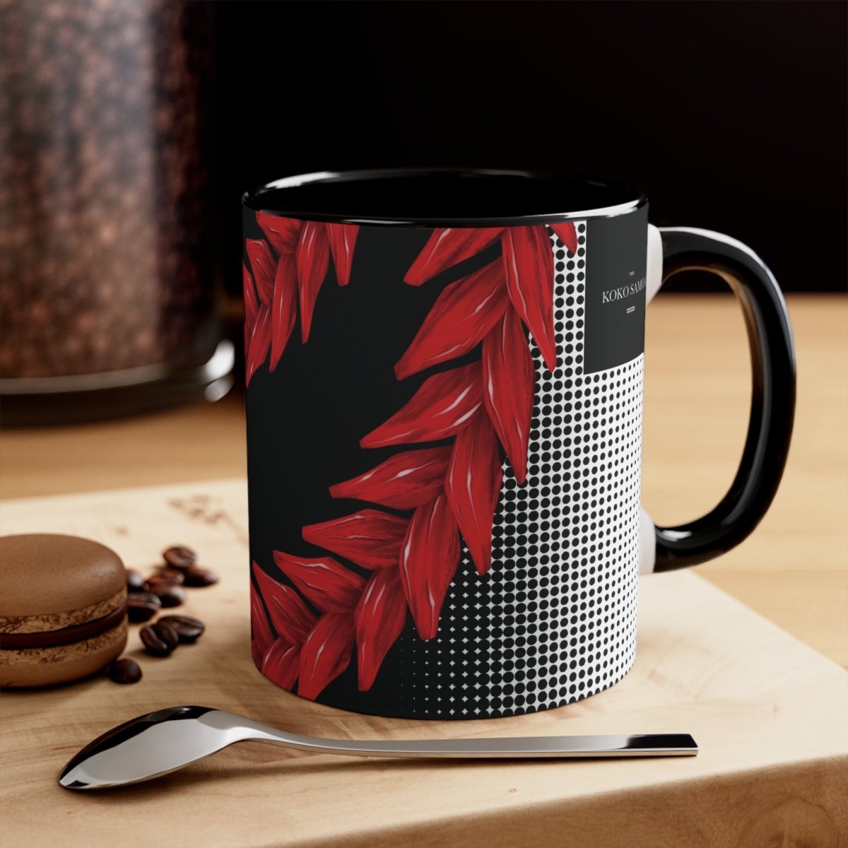 Black LimaLuxe™ 325ml mug by Prima Printing featuring Ula Fala design, shown with a smooth ceramic surface and ergonomic handle.