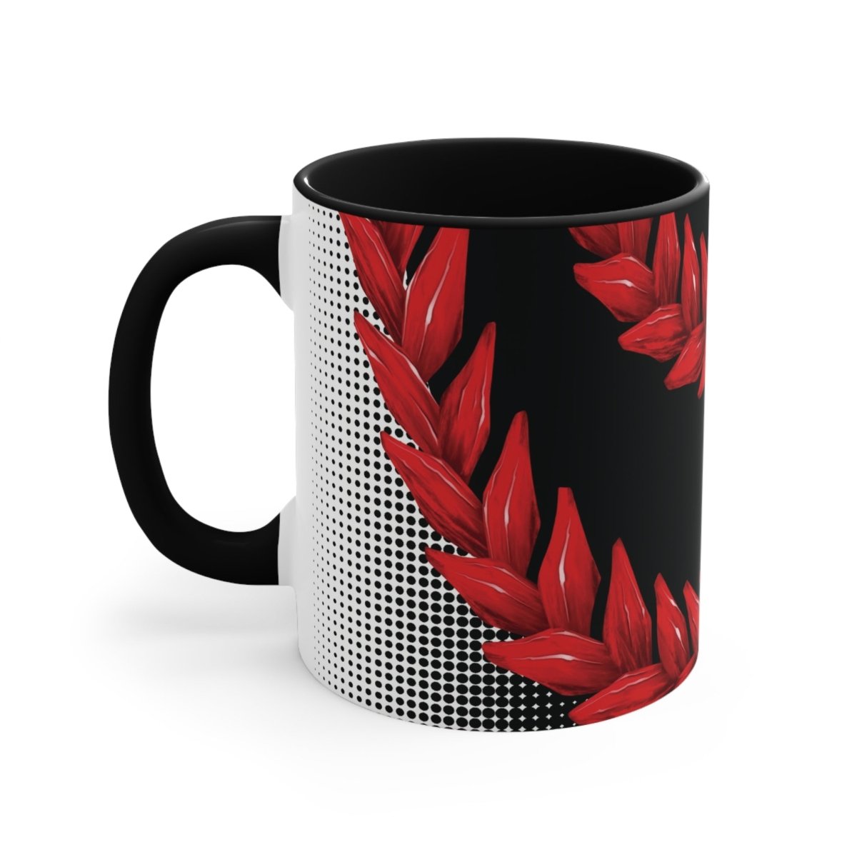 Black LimaLuxe™ 325ml mug by Prima Printing featuring Ula Fala design, shown with a smooth ceramic surface and handle.