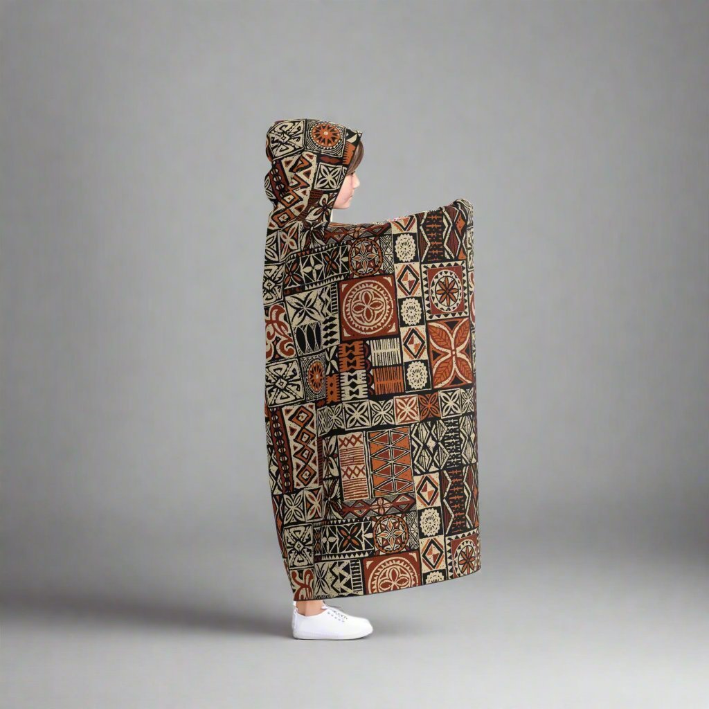 Hooded blanket with Elei design, 50x40 inches, cozy and soft for warmth and comfort.