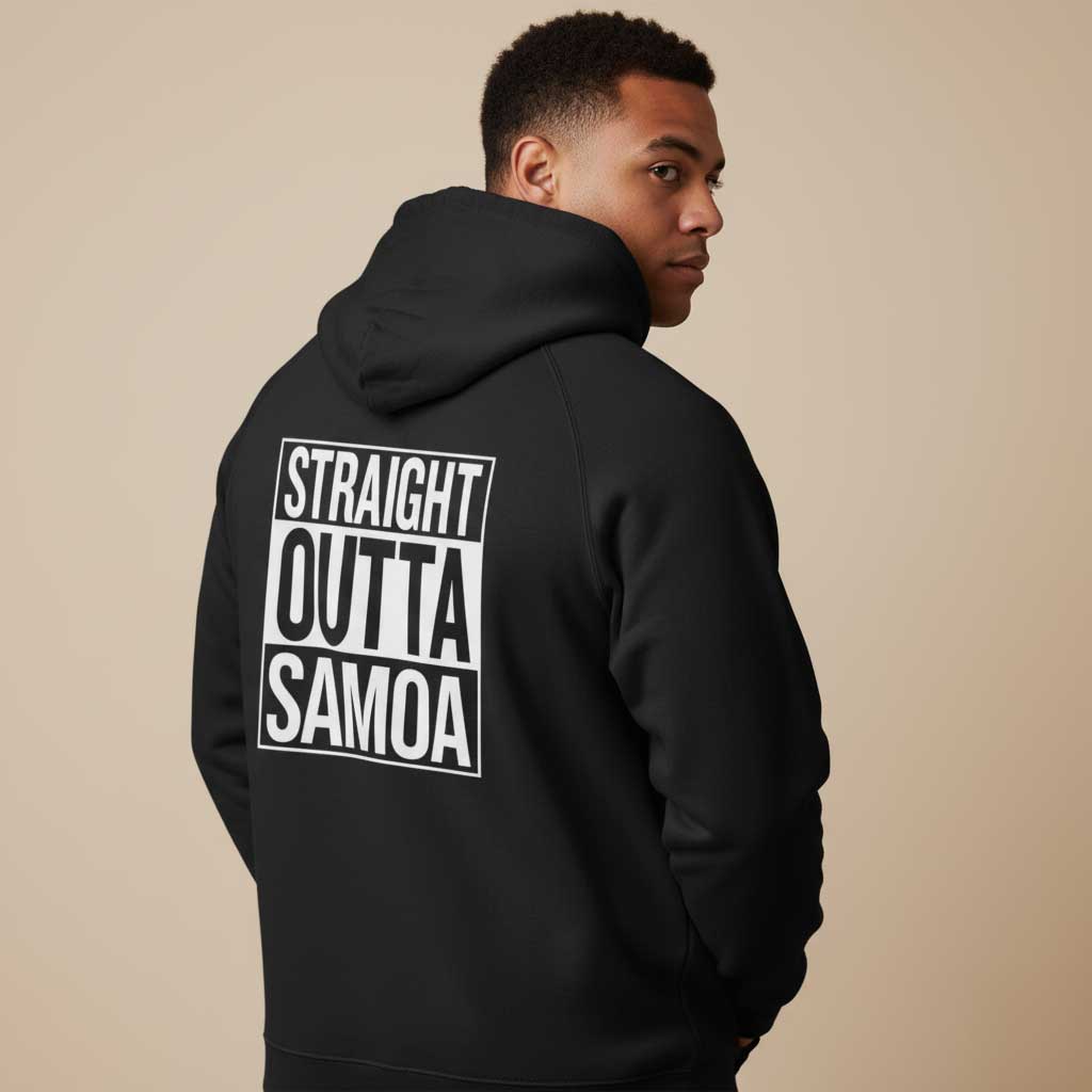 Black IslandSoft™ Hoodie by Printify, premium unisex hoodie in XS to XL, featuring Straight Outta USA design.