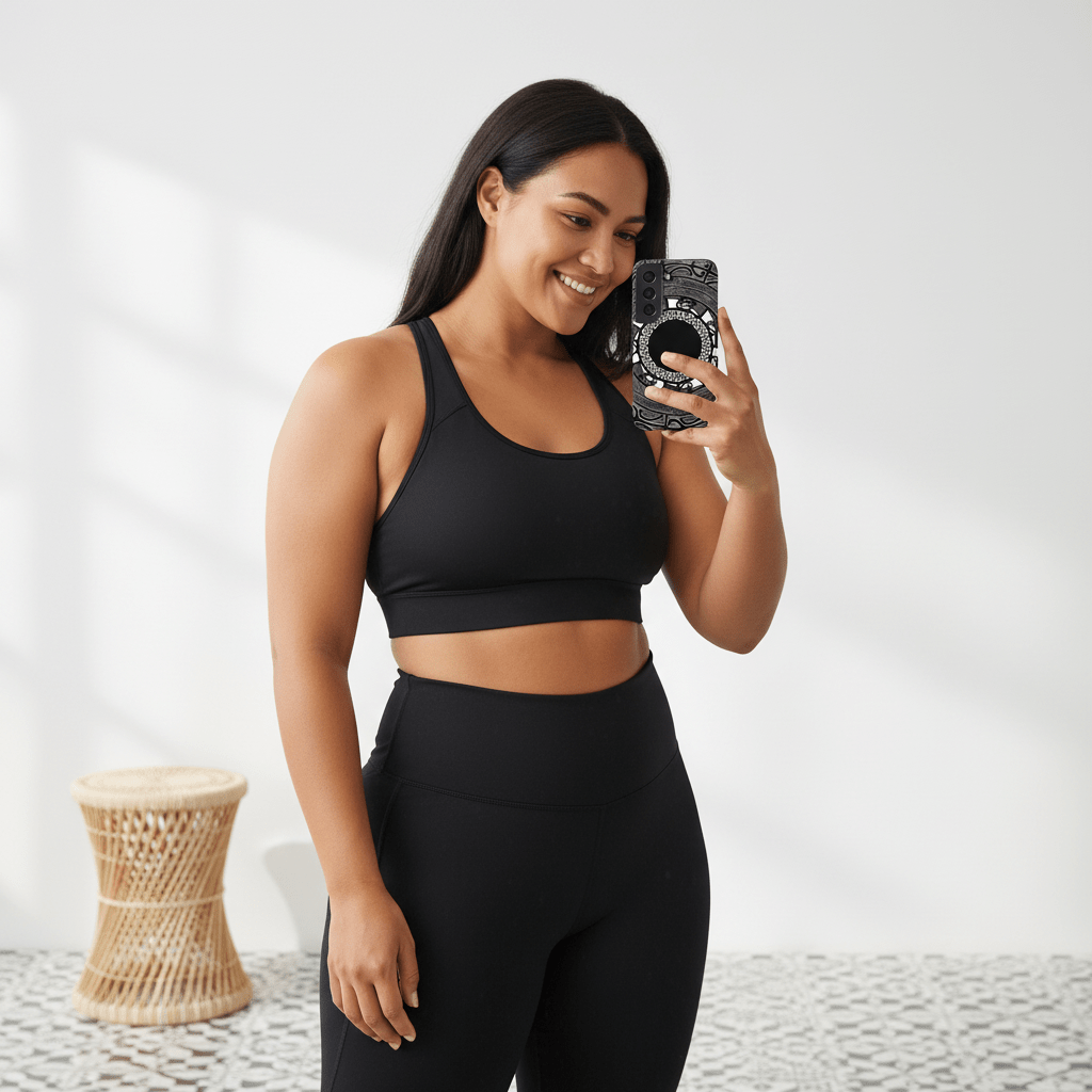 WOYC PasifikaOne MagSafe clear case for iPhone with Māori design, featuring Koko Samoa artwork on a transparent phone cover.