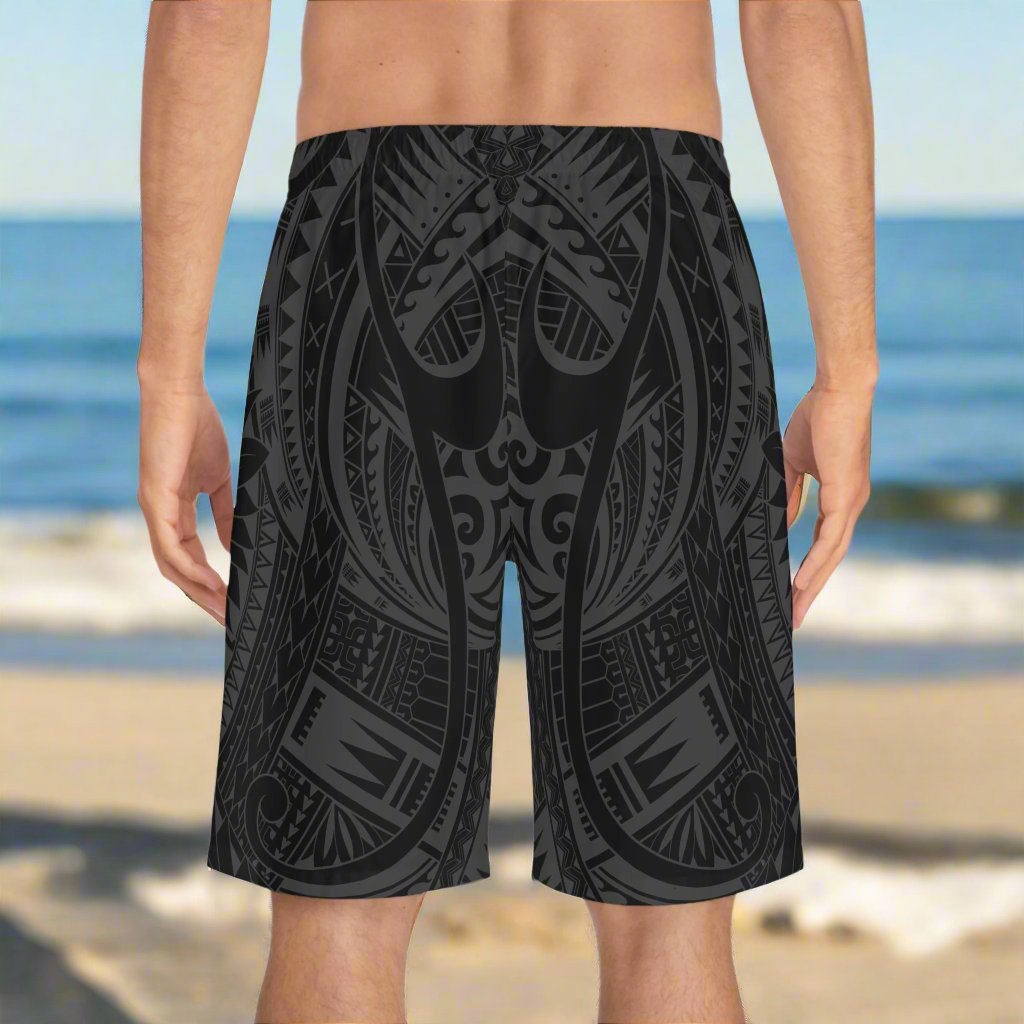 Men's Warrior board shorts by Smart Printee, featuring vibrant design and matching seam thread, ideal for casual beachwear.