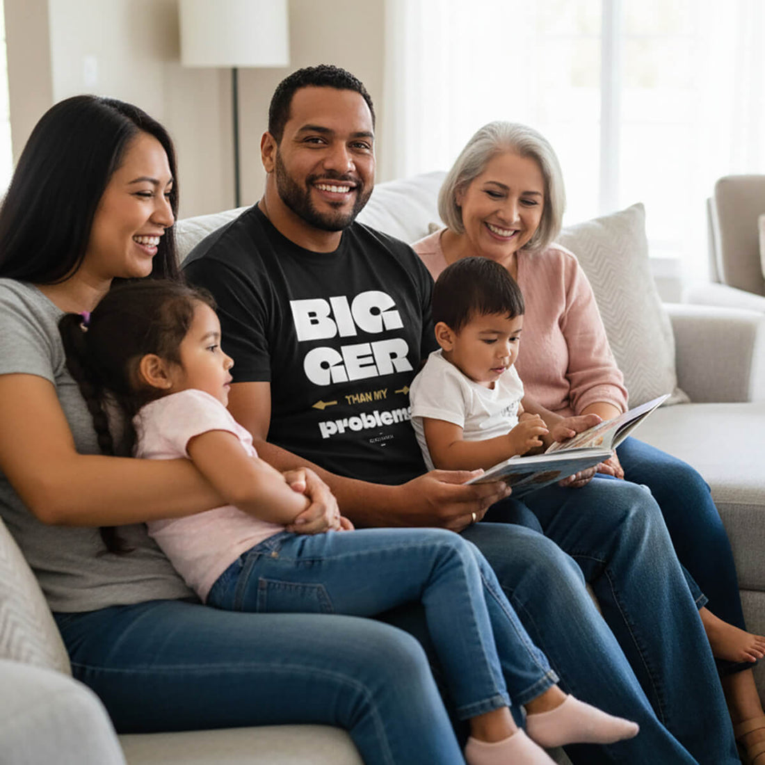 Soft unisex tee from The Print Bar with "Bigger Than Problems" design, personalized, casual style, in natural fabric, AU/NZ size.