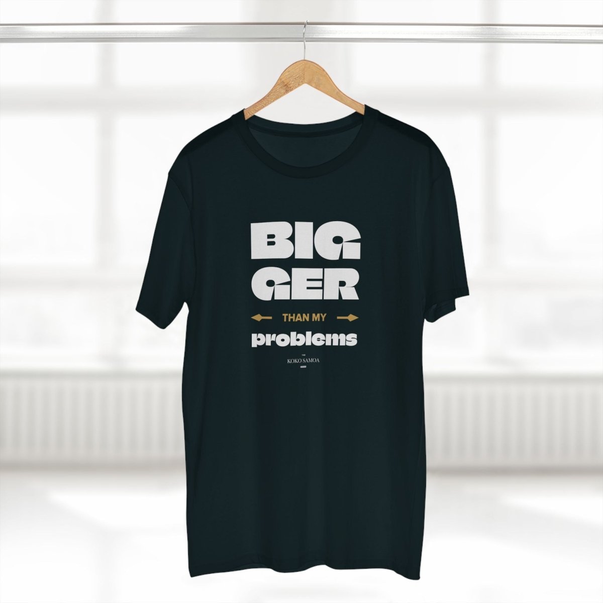 Unisex soft T-shirt from The Print Bar featuring "Bigger Than Problems" personalized design in Australia/New Zealand style.