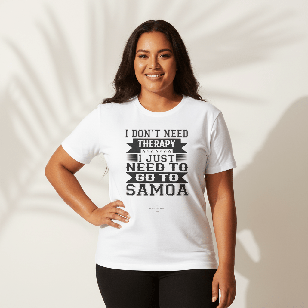 Unisex soft tee featuring Samoan Therapy design by The Print Bar, showcasing vibrant print on a comfortable cotton shirt.