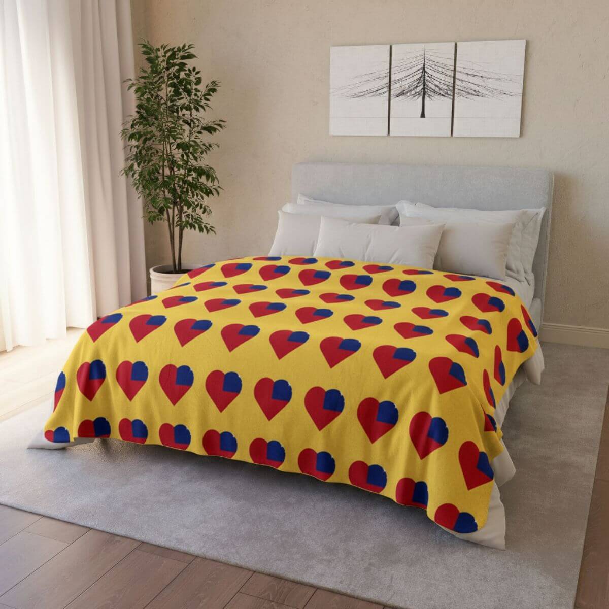 Beige fleece Sherpa blanket featuring the Samoan flag, ideal for cozying up and showing national pride.