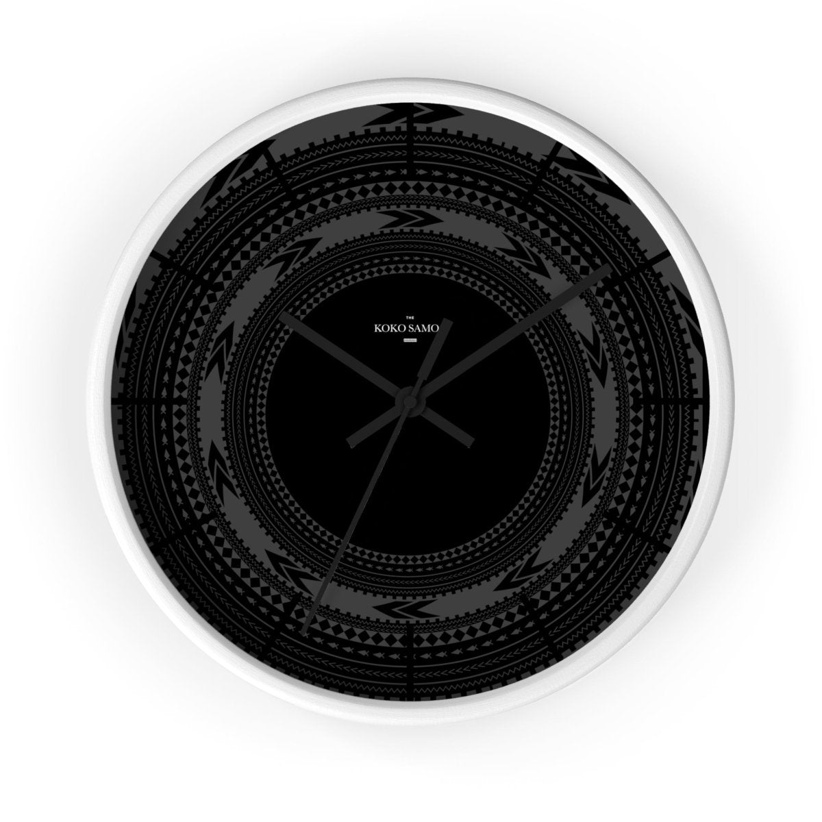 Black 10-inch wall clock with a Pe'a design, home decor, suitable for AU, NZ, and US interiors.