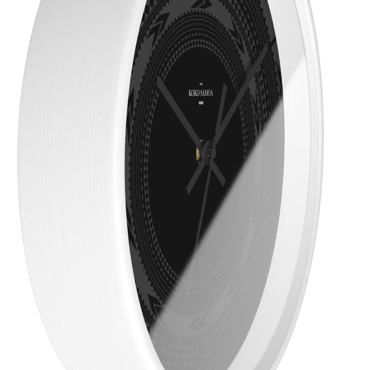 Black 10-inch Wall Clock with Pe'a design, home decor, featuring a black face and modern style.