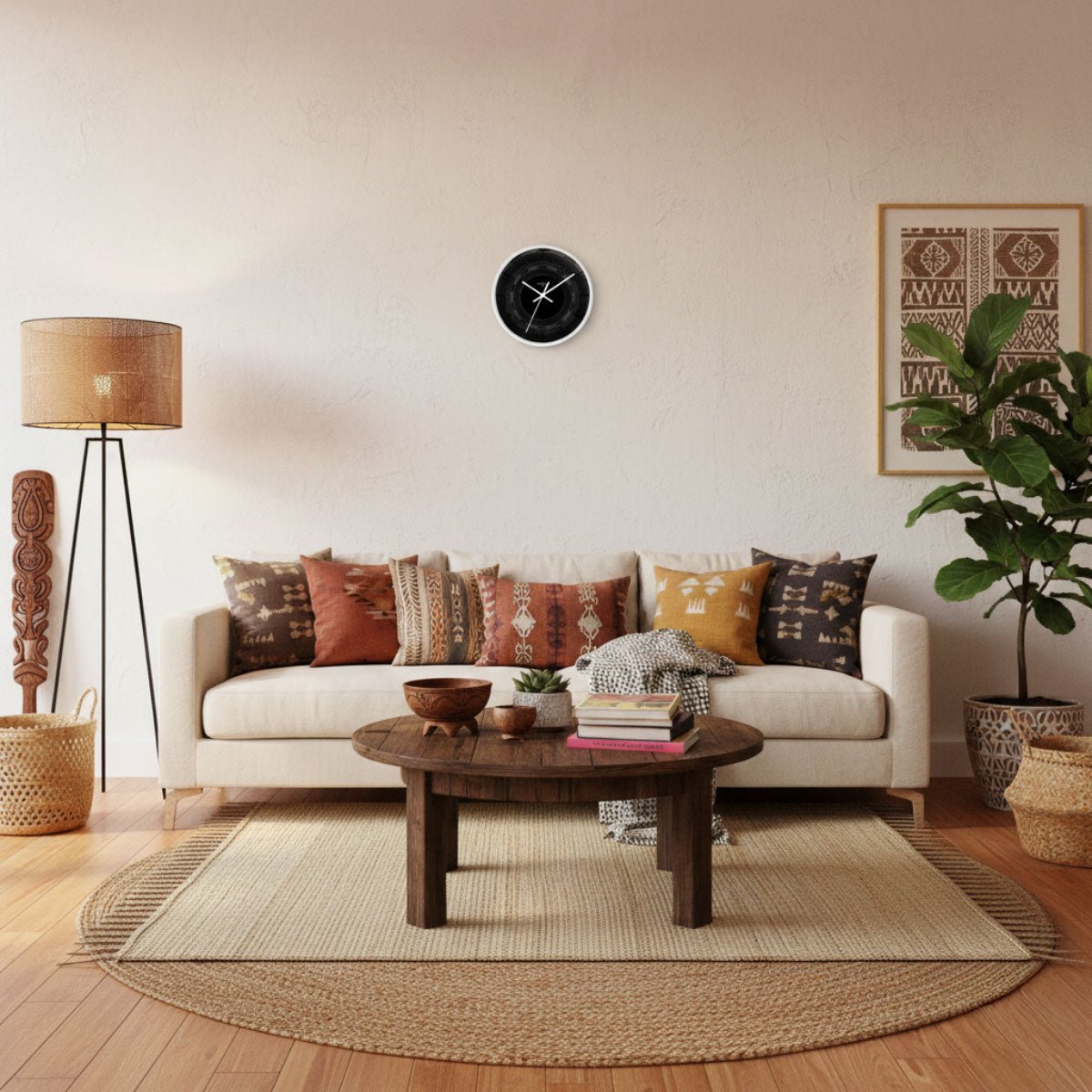 Black 10-inch wall clock with Pe'a design, home decor, featuring a black face and modern style for AU, NZ, and US homes.