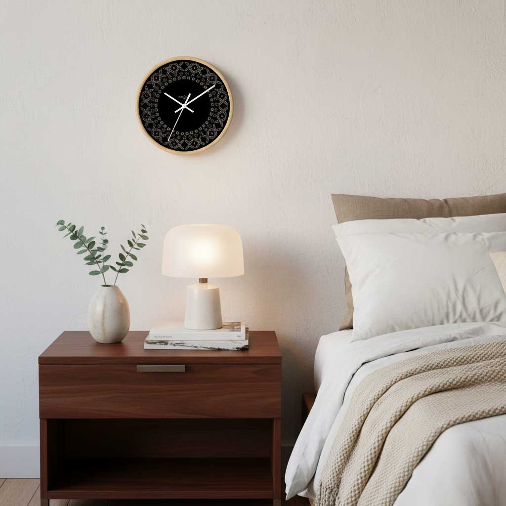Black and white 10-inch Malu wall clock, ideal for home decor in AU, NZ, and USA settings.