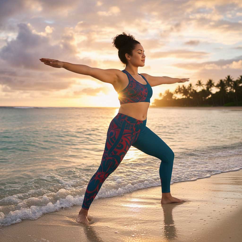 IslandFlex mid-rise leggings in Bloom Winterberry Blue, plus size 2XL to 6XL, showing the vibrant floral pattern and comfortable fit.