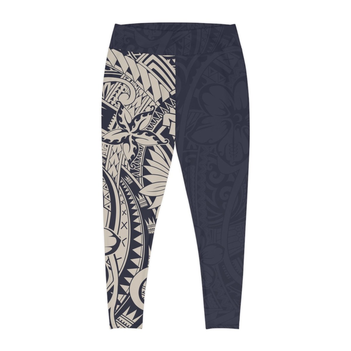 Blue Bloom all-over print plus-size leggings from IslandCurvy in 2XL to 6XL, featuring vibrant floral design.