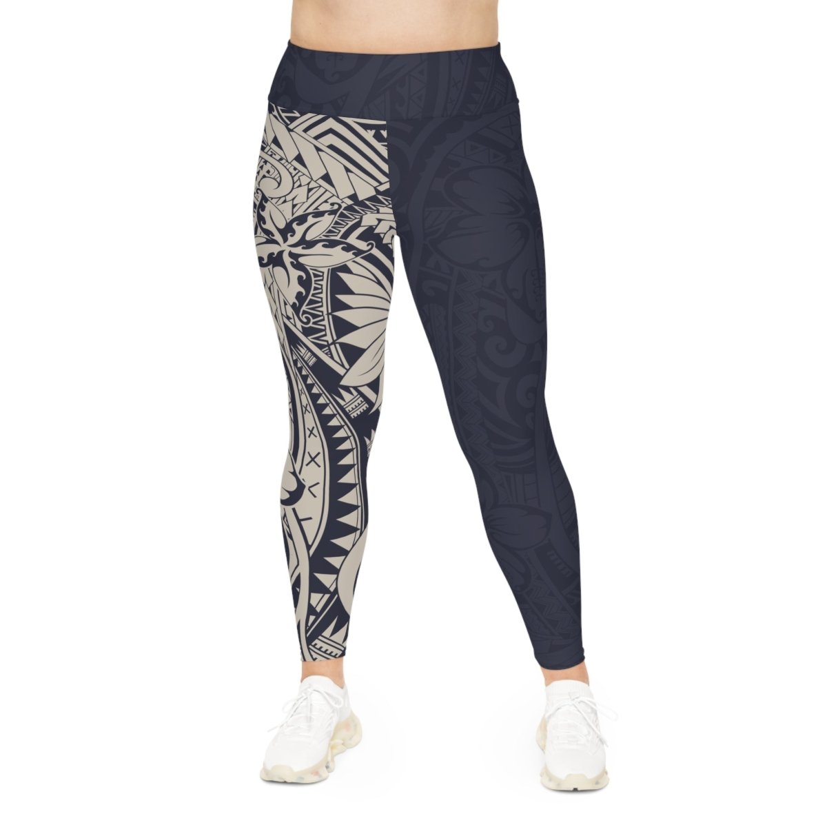 Blue Bloom all-over print leggings by IslandCurvy in 2XL to 6XL, featuring vibrant floral design,.