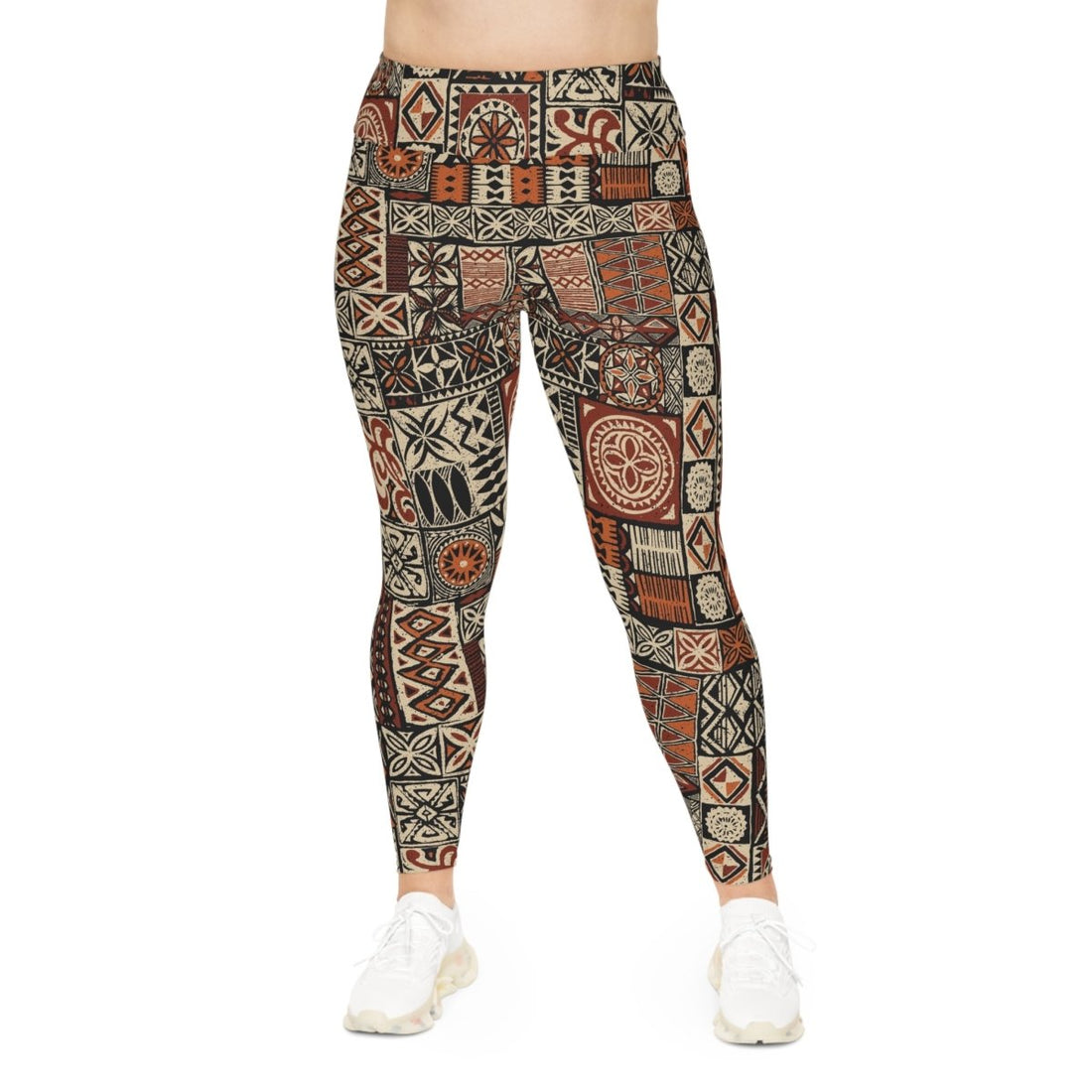 Plus size IslandCurvy 2XL to 6XL leggings featuring Elei pattern, shown on a model.