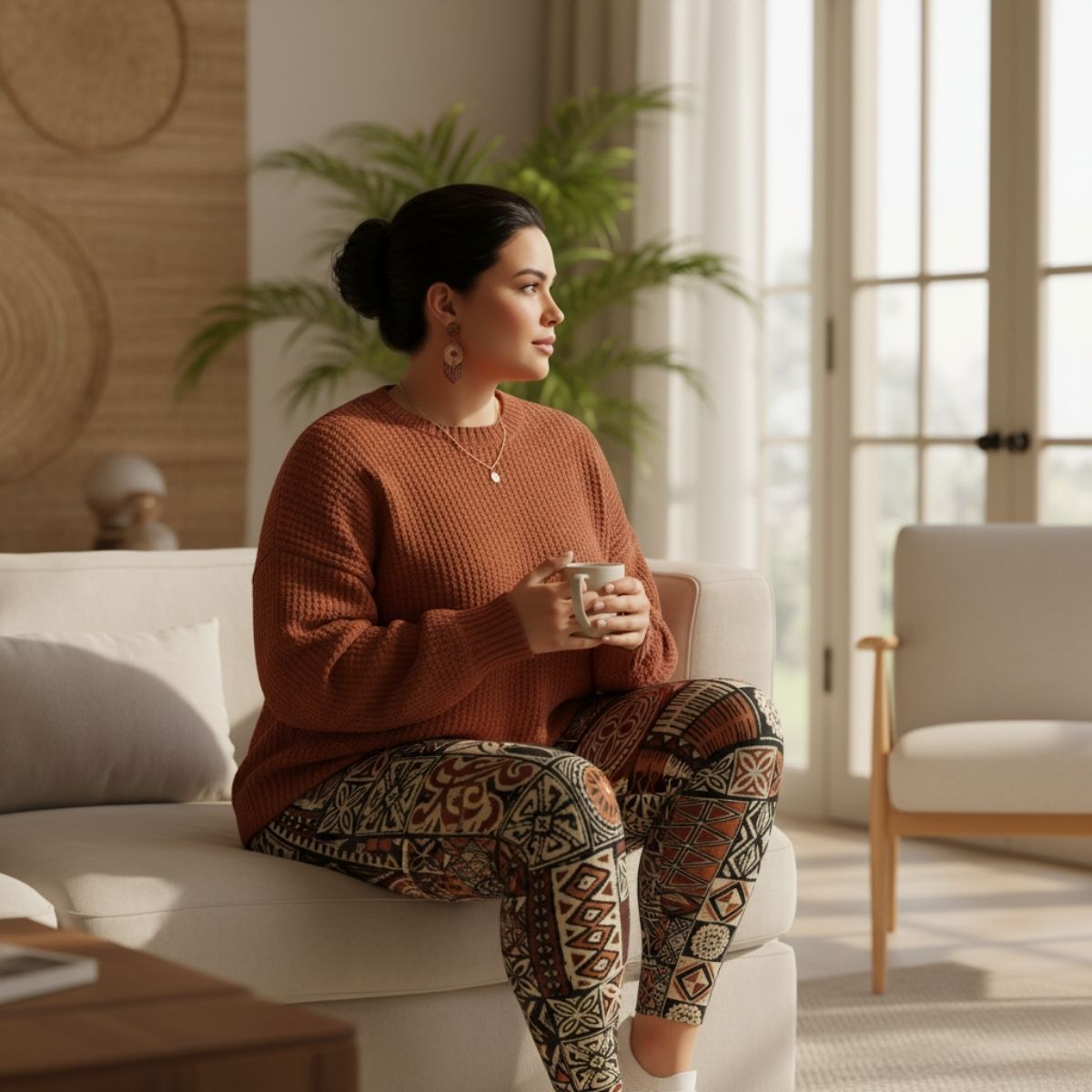 Plus size IslandCurvy 2XL to 6XL leggings with Elei pattern, shown in vibrant print and comfortable fit.