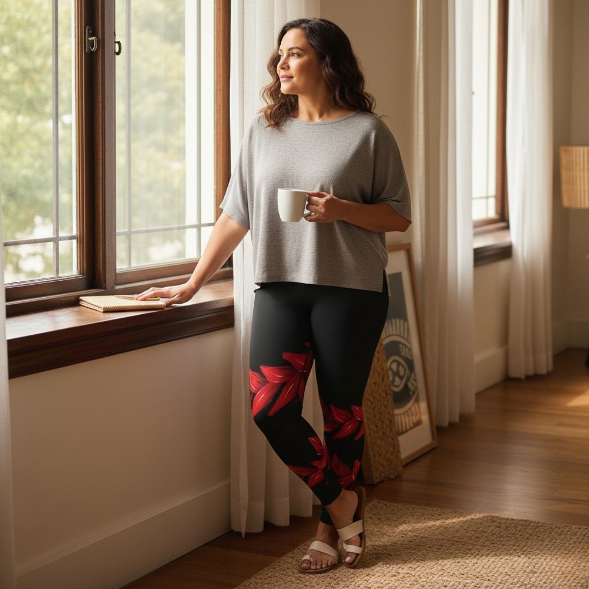Plus size 2XL to 6XL leggings featuring IslandCurvy Ula Fala design in vibrant print, suitable for AU/NZ sizes.