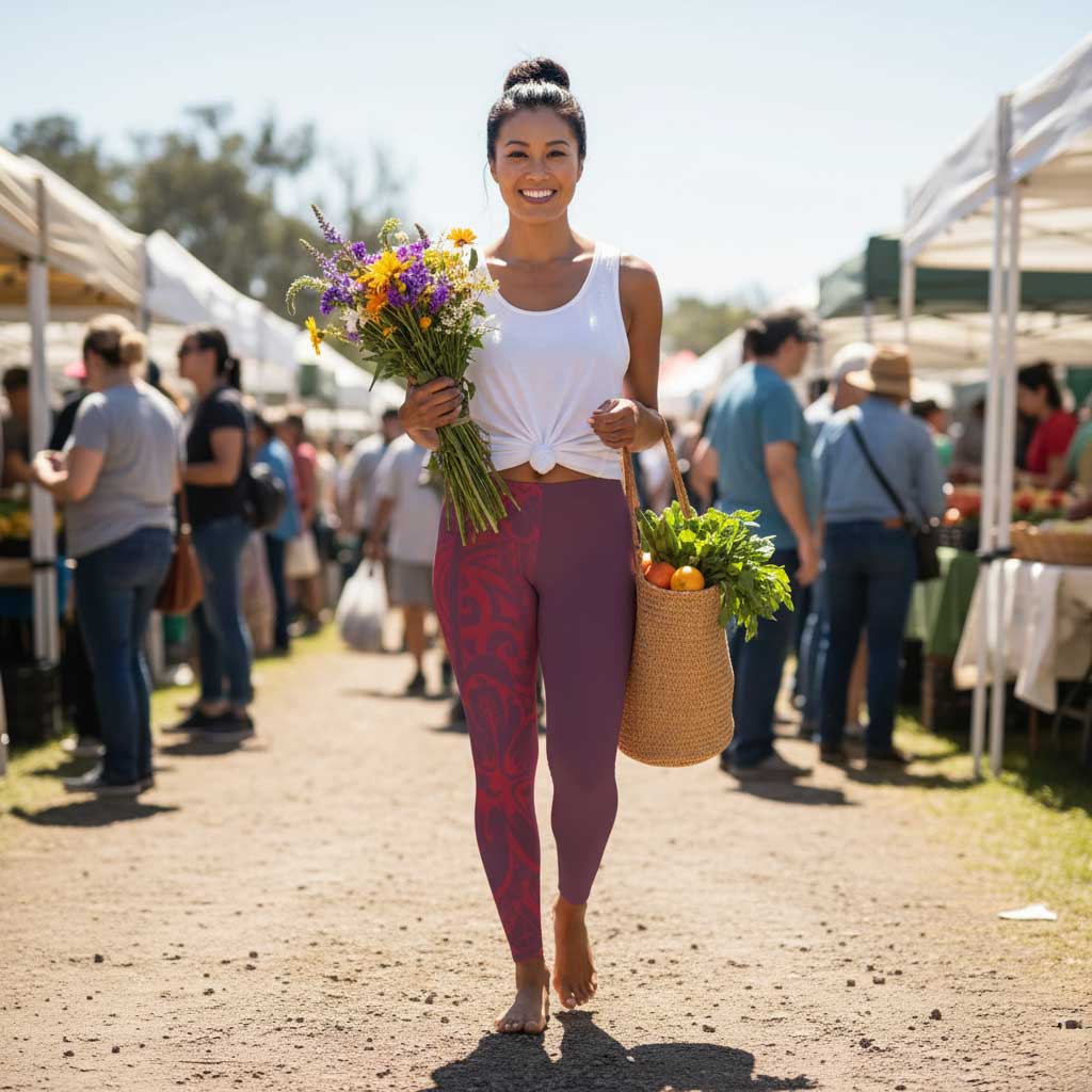 IslandFlex Mid-Rise Leggings in Bloom Damson, plus size 2XL to 6XL, showing a snug fit and vibrant color.