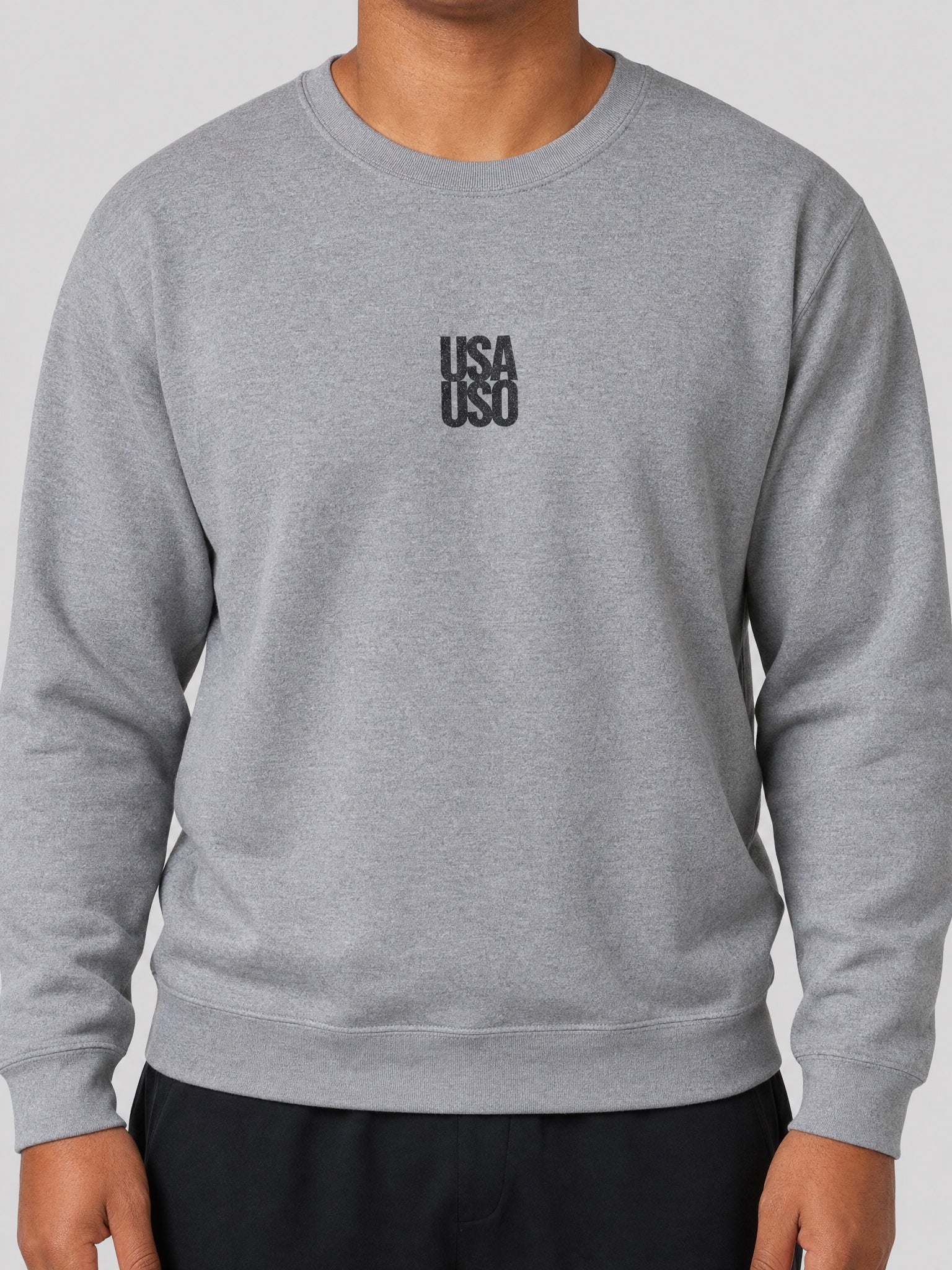 Unisex Heavy Sweatshirt  — USA USO  - Black Embroidered on a light grey studio background