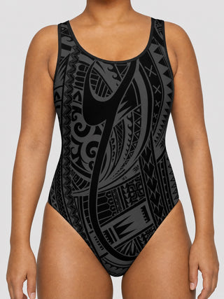 Women's Classic One-Piece Swimsuit - Warrior on a light grey studio background
