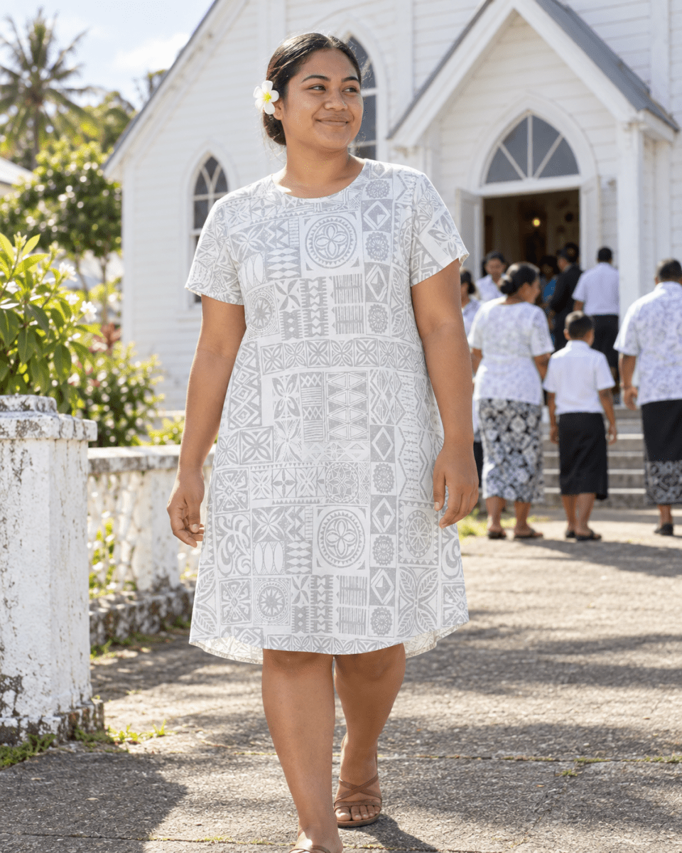 T-Shirt Dress - White Sunday - The Koko Samoa