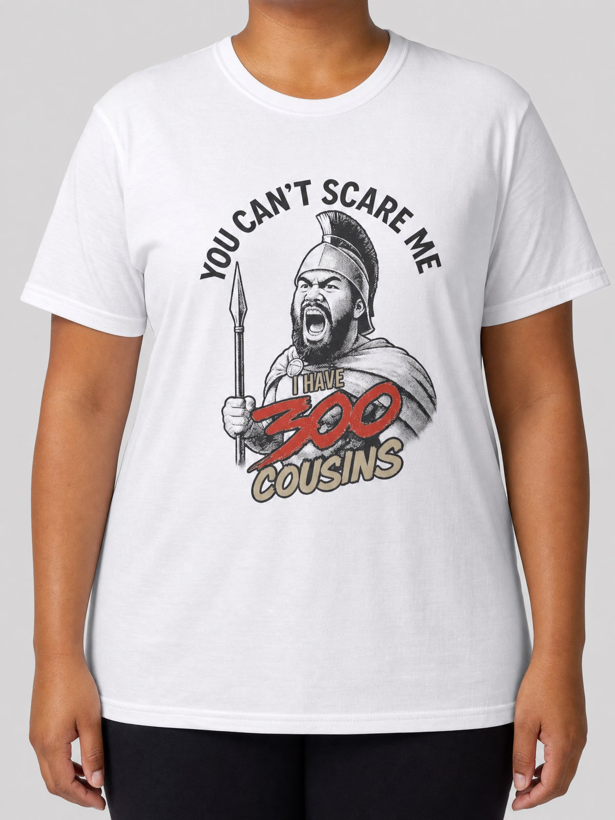 Soft Unisex Tee - 300 Cousins on a light grey studio background