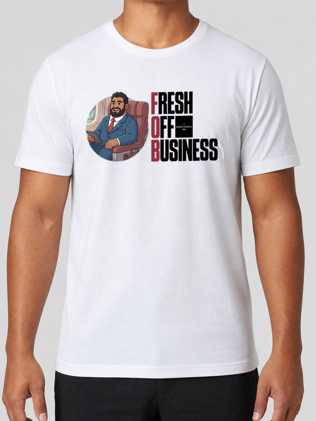 Soft Unisex Tee - Fresh Off Business on a light grey studio background